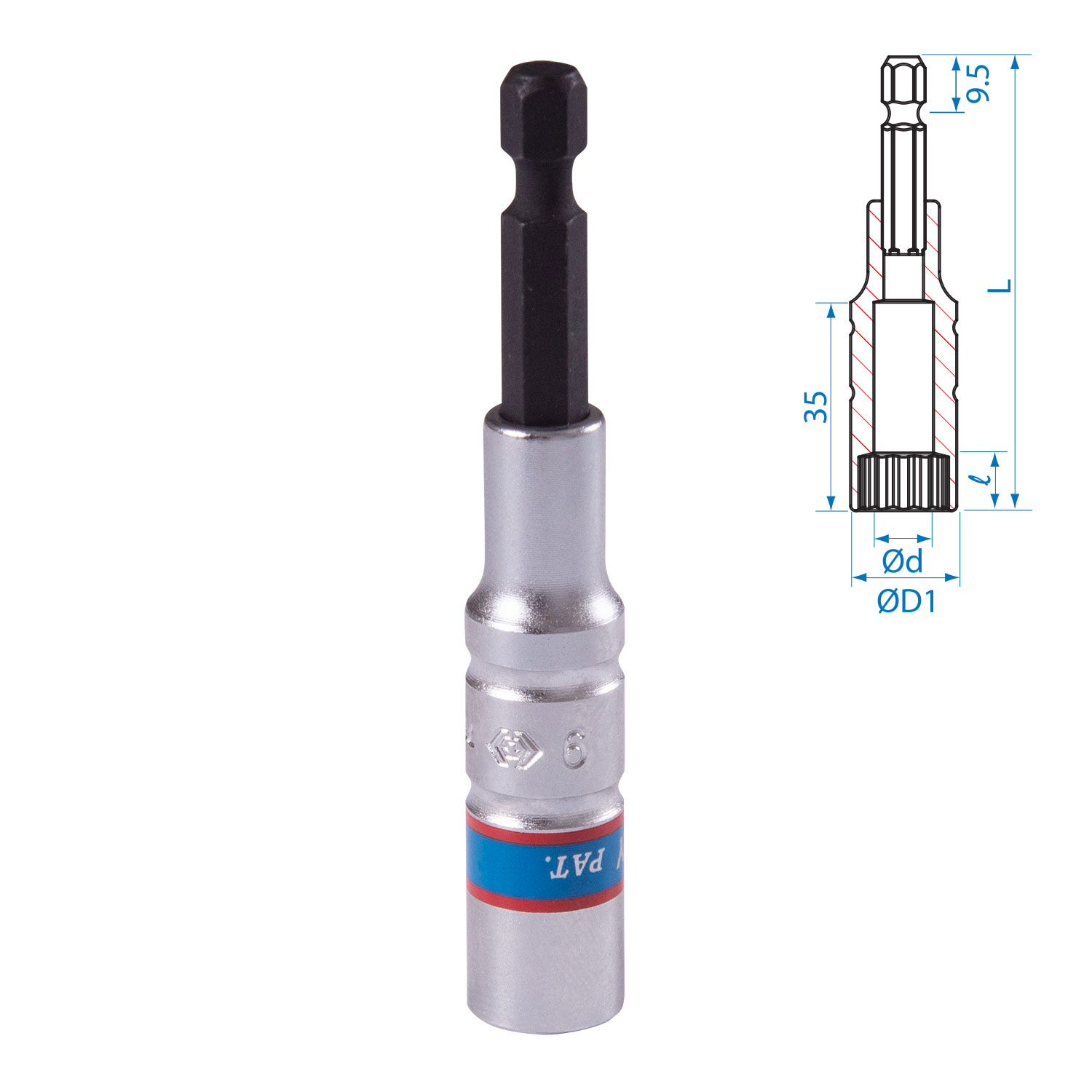 Головка для шуруповерта двенадцатигранная 1/4", 9 мм, L = 80 мм KING TONY 76B809M