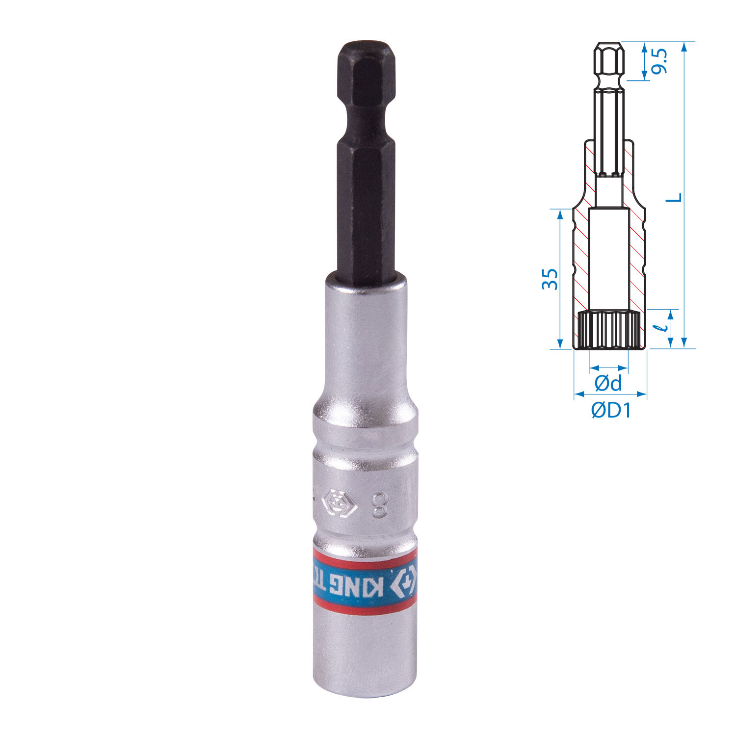 Головка для шуруповерта двенадцатигранная 1/4", 8 мм, L = 80 мм KING TONY 76B808M