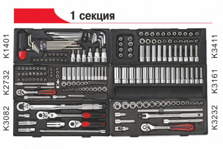 JTC Тележка инструментальная 8 секций (JTC-5641) с набором инструментов 496 предметов JTC
