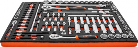 OMT111STE Набор головок торцевых 1/4"DR (4-14 мм), 3/8"DR (8-22 мм), 1/2"DR (8-32 мм), с аксессуарами в EVA ложементе 560x375 мм, 111 предметов