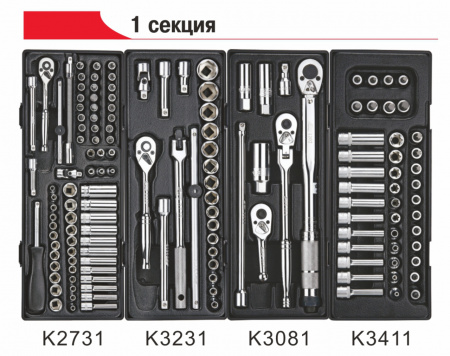 JTC Тележка инструментальная 7 секций (JTC-3931) с набором инструментов 225 предметов JTC