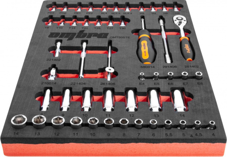 OMT50STE Набор головок торцевых 1/4" DR 4-14 мм, внешний TORX® Е4-Е8 с аксессуарами в EVA ложементе 280х375 мм, 50 предметов