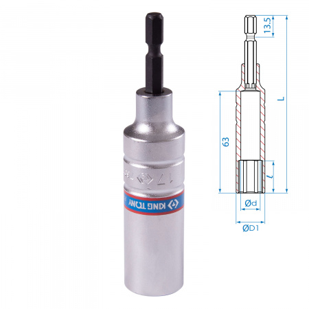 Головка для шуруповерта шестигранная 1/4", 17 мм, L = 110 мм KING TONY 76C1117M