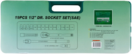 S05H4219S Набор головок торцевых дюймовых 1/2"DR, SAE 3/8"--1-1/4", 19 предметов