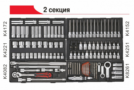 JTC Тележка инструментальная 8 секций (JTC-5641) с набором инструментов 496 предметов JTC