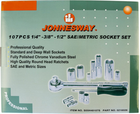 S05H48107S Набор инструмента универсальный 1/4", 3/8" и 1/2"DR, 107 предметов